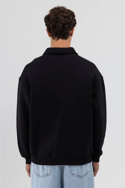 İLKCET MODA Μαύρο Premium Oversize Unisex φούτερ με κουμπιά