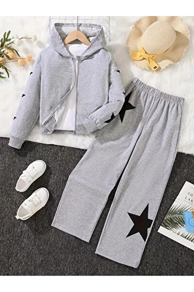 haha Star Printed Jacket for Girls - Leggings Set