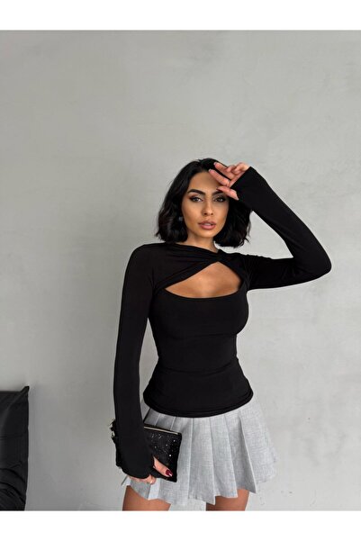 Lila Moda Women's Long Sleeve Finger-Through Cross Neck Stylish Body Blouse