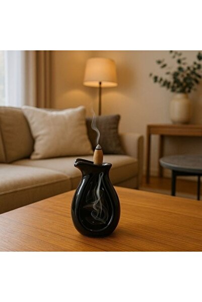 SHOPIENS Set Suport Ceramic Negru Backflow Cu 4 Conuri Parfumate Vanilie Arom...