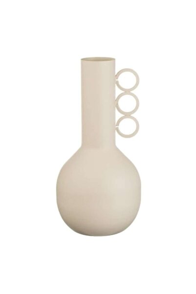 SHOPIENS Vaza Decorativa Metalica Bej Mat Cu Maner Inel Fier Ø11x22.5cm Interior Exterior
