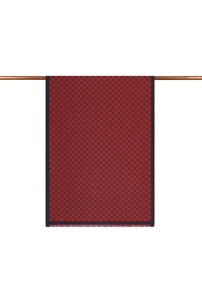 ipekevi Burgundy Checkerboard Patterned Wool Silk Shawl