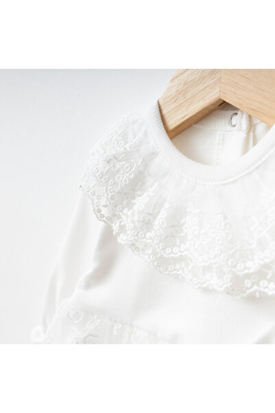 Miniday Baby Kız Bebek Elbisesi Bandanalı Dantel Yaka Detaylı