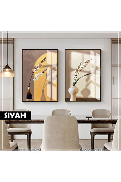 Harikabirev Hari̇kabi̇rev | Bohemia Combination with Plants in the Loved Vase | Framed Glass Table 2-Piece Vertical