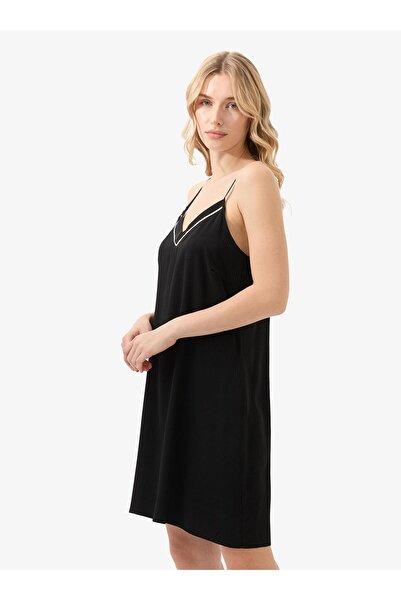Blackspade Black Thin Strap Women's Nightdress – V-Neck, Mini Length C9T0N915