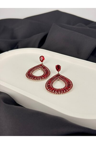 Unzilee Stylish Evening Earrings with Red Drop Zircon Stone
