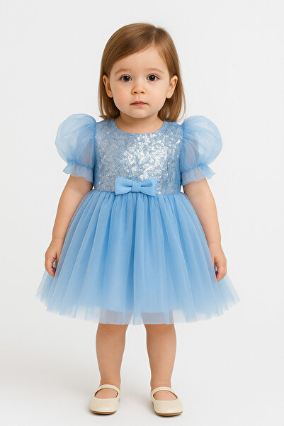 Minik Terzi MAVİ PAYETLİ TÜL ELBİSE
