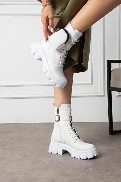 ShoeTek Lorbi Women's Boots with Bag White Leather