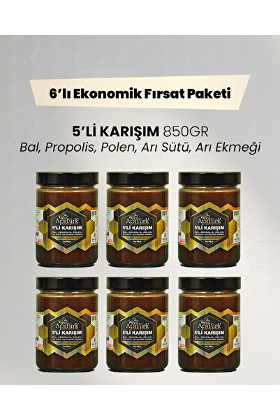 APİTÜRK 5'li Karışım 850gr (Bal Propolis Polen Arı Sütü Arı Ekmeği)6 Adet Ekonomik Paket