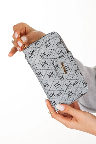 Eliza Kadın Deri Desenli Telefon Kağıt Para Bölmeli Kartlık Ve Cüzdan - Gümüş