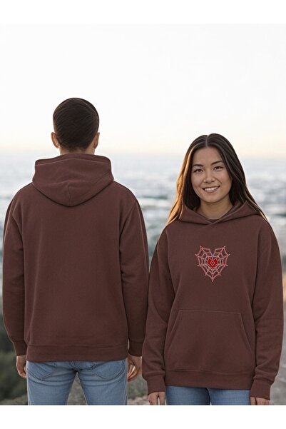 ArtYus سويت شيرت بقلنسوة مطبوع عليه شبكة قلب العنكبوت ملونة