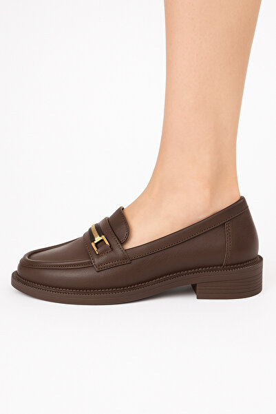 ayhnshoes Дамски мокасини с златна катарама, кожа за ежедневно носене