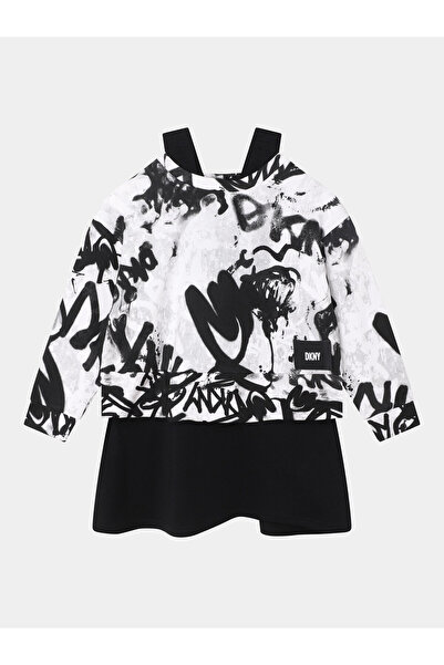 Dkny Girls Knitted Dress D32888 S White, Black