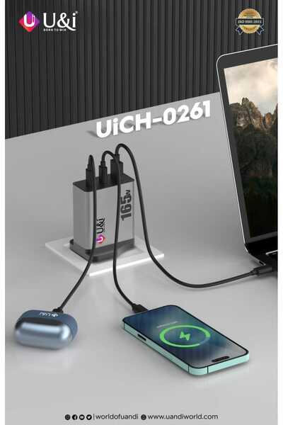 U & I Born To Win 165W USB-C Fast Charger with 3 Ports - Desktop Charging Station for Laptops, Smartphones