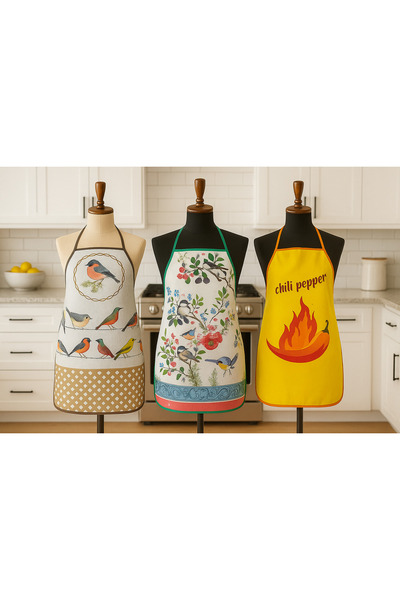 Limon Soft مريلة مطبخ مكونة من 3 قطع مقاومة للسوائل مع طباعة رقمية