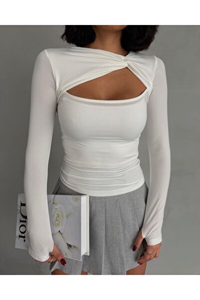 Lila Moda Women's Long Sleeve Finger-Through Cross Neck Stylish Body Blouse