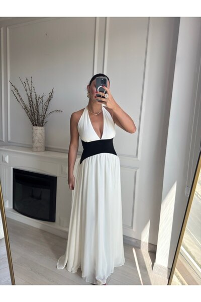 MSY Women's Chiffon Decoured Corset Detail Maxi Dress