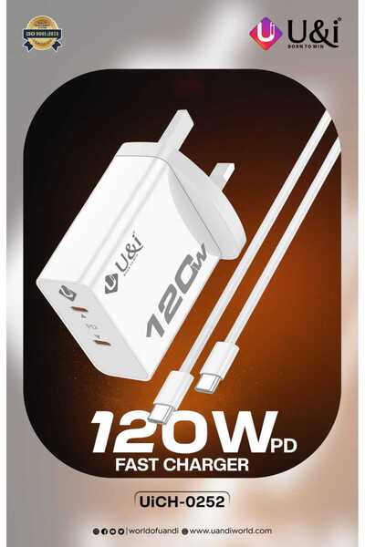 U & I Born To Win 120W PD Fast Charger with Dual USB-C Ports | USB-C to C Cable