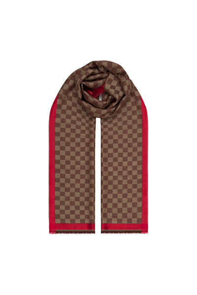 ipekevi Şal de mătase din lână cu model Bitter Brown Checker