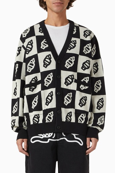 ICE CREAM Checkerboard Cardigan in Cotton & Wool Multi-Colored, Jacquard Chec...