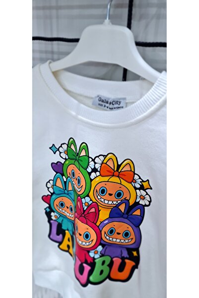 ALZEY GİYİM Kız Çocuk Labubu Sweatshirt - Beyaz 3 iplik Şardonsuz pamuklu
