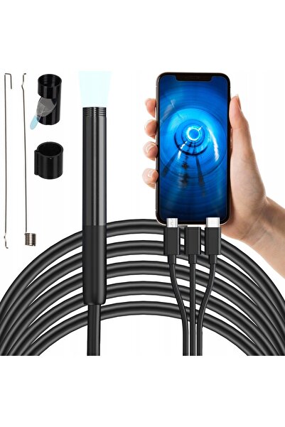 zola 6 LED endoscopic camera, 2 m, 3 heads, 3 lighting levels, IP67, microUSB, USB-C, Lightning, 1080p
