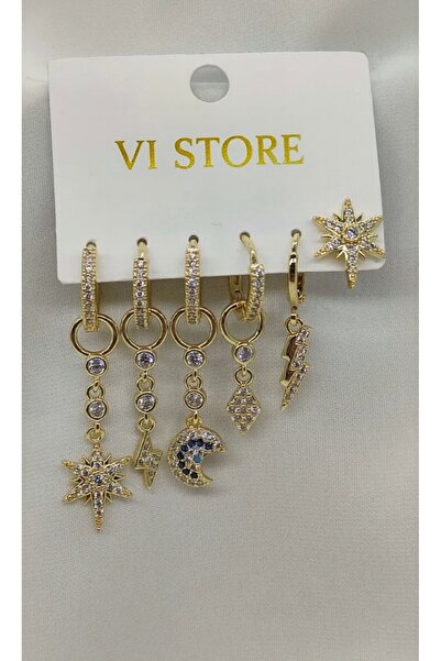 Vi store Çelik Kutup Yıldızı Figürlü 6’lı Küpe Seti
