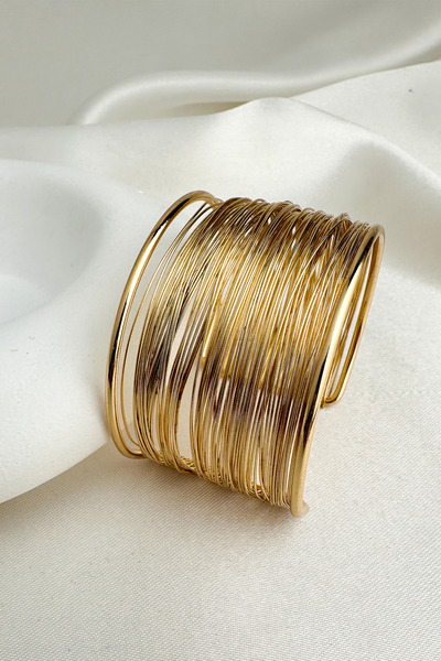 Modex Gold Color Layered Wire Bracelet (Size 4cm)