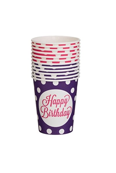 SHOPIENS Σετ 12 Bucati Pahare Χαρτοκιβώτιο 240ml Fucsia Mov Cu Buline Si Impr...