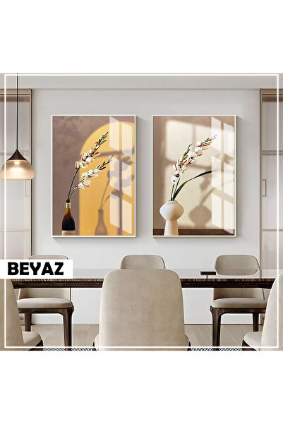 Harikabirev Hari̇kabi̇rev | Bohemia Combination with Plants in the Loved Vase | Framed Glass Table 2-Piece Vertical