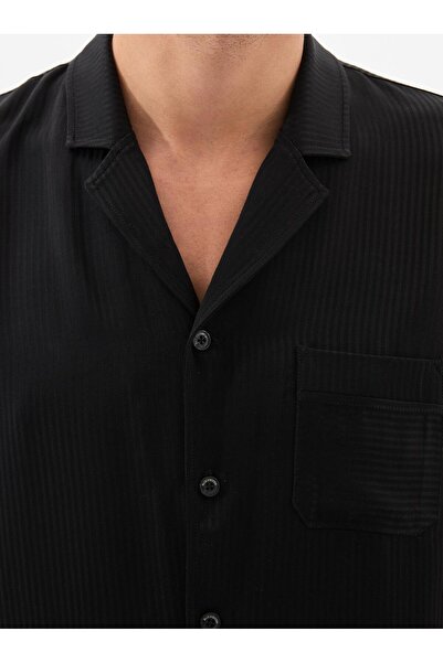 Blackspade Men's Black Pajama Set – Long Sleeve, Button Front, Shirt Collar C6T9N704