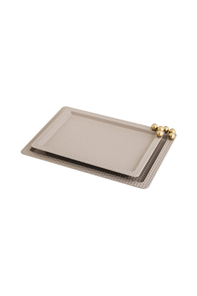 casa rosa Luxury 2-piece metal tray set, beige