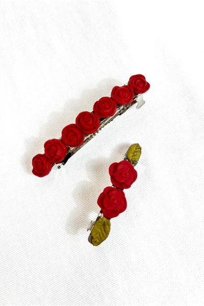 Uretti - Hülya 6683 El Yapımı Gül Desenli Polimer Kil 2’li Set Klipsli Saç To...