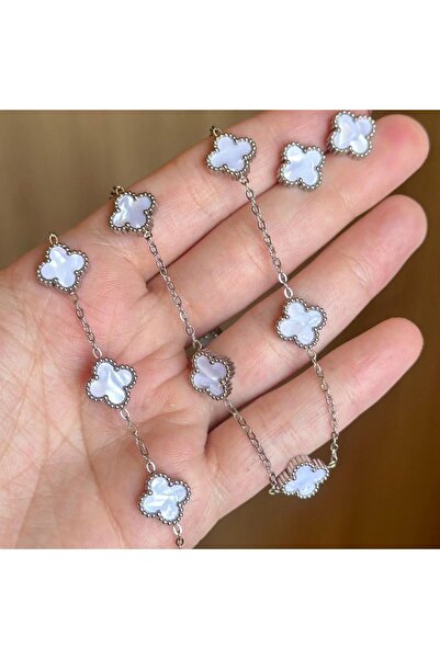 bs bellss accessory Stainless Steel Çelik Silver Beyaz Kolye Bileklik Küpe Set