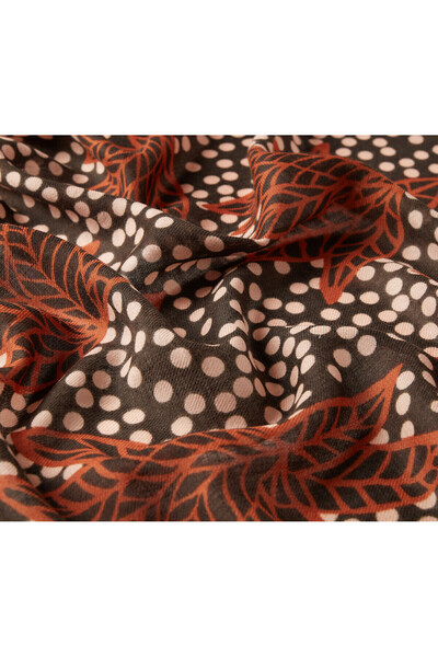 ipekevi Coffee Polka Leaf Patterned Wool Silk Shawl