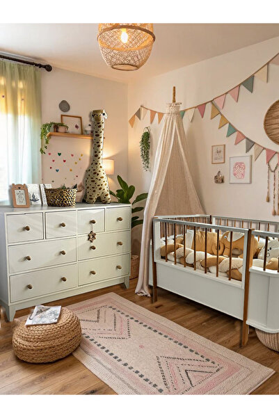 Koza %100 MDF Bonnie 8 Çekmeceli Şifonyer & %100 MDF Ahşap Beyaz 80x130cm (80x180 cm) Büyüyen Beşik