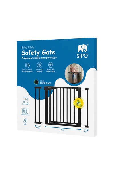 SIPO Stair Safety Gate, Black, One-Hand Operation, 75-103 cm