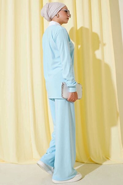 Vona Nova Shirt collar ribbed loose double set ice blue t4300