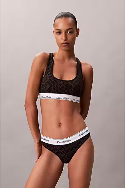 Calvin Klein Kadın Monogram Desenli Logo Baskılı Tanga - Siyah