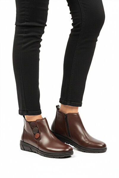 Voyager Γυναικείες μπότες καφέ από γνήσιο δέρμα ανατομική αντιολισθητική σόλα Z406 Z