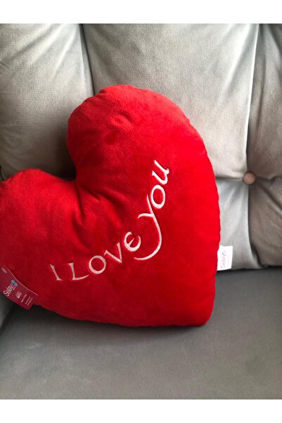 Selay Kırmızı Kalp Şeklinde I Love You Yazılı Peluş Yastık – Hediye Yastık