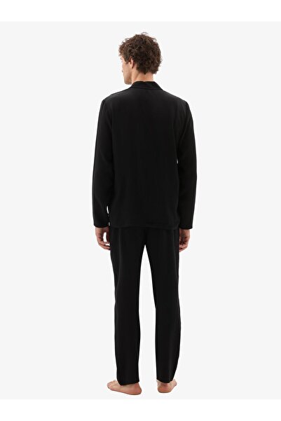 Blackspade Men's Black Pajama Set – Long Sleeve, Button Front, Shirt Collar C6T9N704