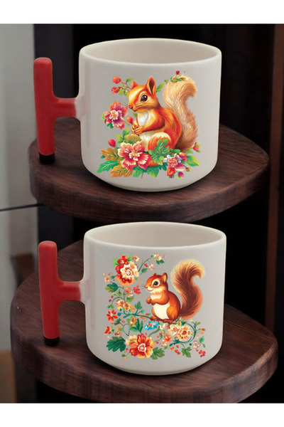 lili hediyelik كوب سيراميك على شكل سنجاب بين الزهور، طقم من قطعتين - كوب سيرا...