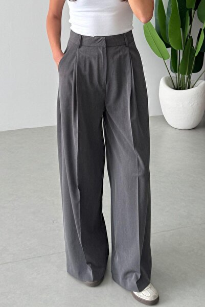 ECEMİ Elva Antrasit Pilise Detay Palazzo Pantolon