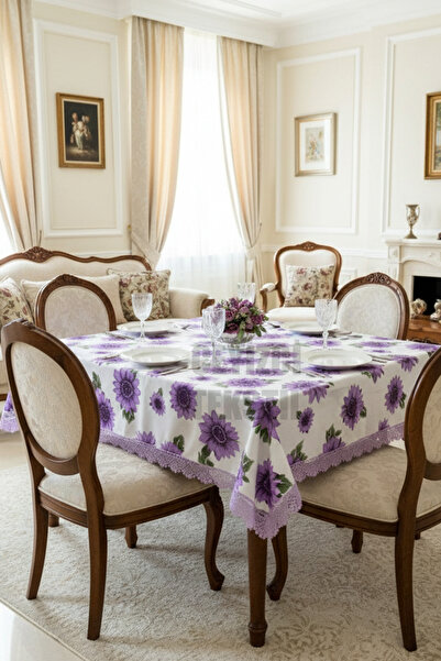 Çt Çeyizci Tekstil Față de masă cu model, fără încălțăminte, rezistentă la pete, cu dantelă, față de masă imprimată