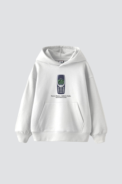 Sekizbiraltı Forever Battery Printed Oversize Unisex White Hoodie
