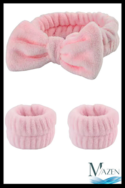 MAZEN Fiyonklu Peluş Saç Bandı & Su Tutucu Kolluk Seti | Makyaj Spa Yüz Yıkam...