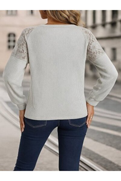 Modayakamoz New Season Waffle Fabric Lace Blouse Women's Long Sleeve V-Neck