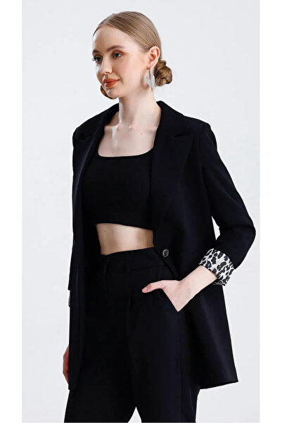 solena sln Kadın Şal Yaka Leopar Astarlı Tek Düğmeli Blazer Ceket