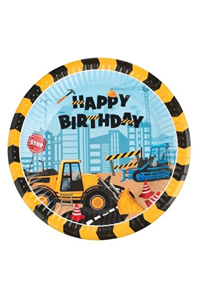 SHOPIENS Σετ 10 Bucati Farfurii Χαρτοκιβώτιο 18cm Bleu Galbene Cu Model Vehic...